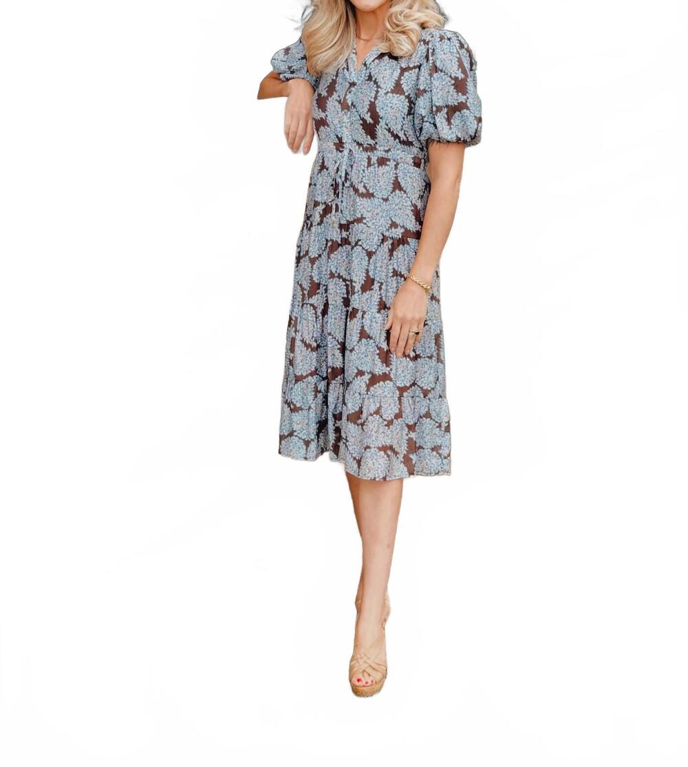 NEW PINCH charmed life midi dress in brown / grey floral